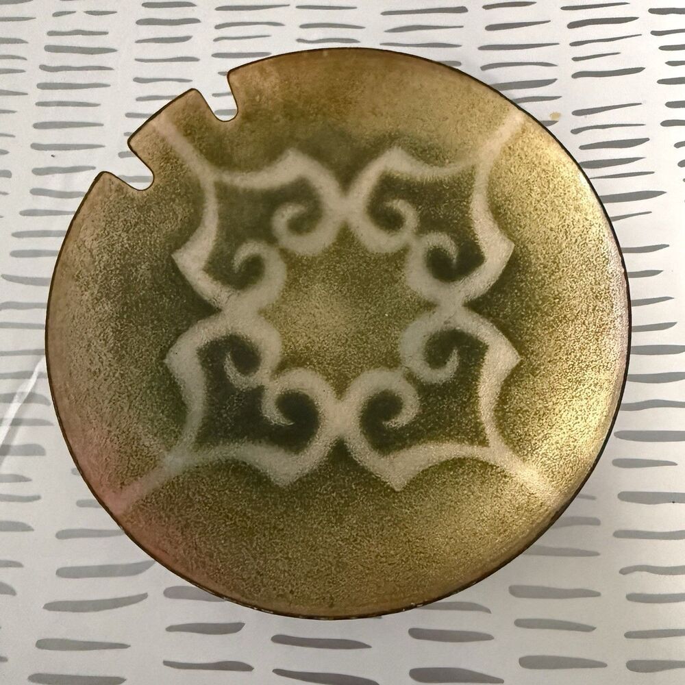 Vintage MCM Mid Century Modern Enamel Copper Ashtray